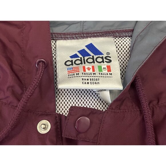 Vintage Adidas Windbreaker Jacket Mens Medium Maroon Hood Pullover Vented - Picture 3 of 8